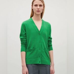 COS Silk Cotton Blend Green Fine Knit Cardigan